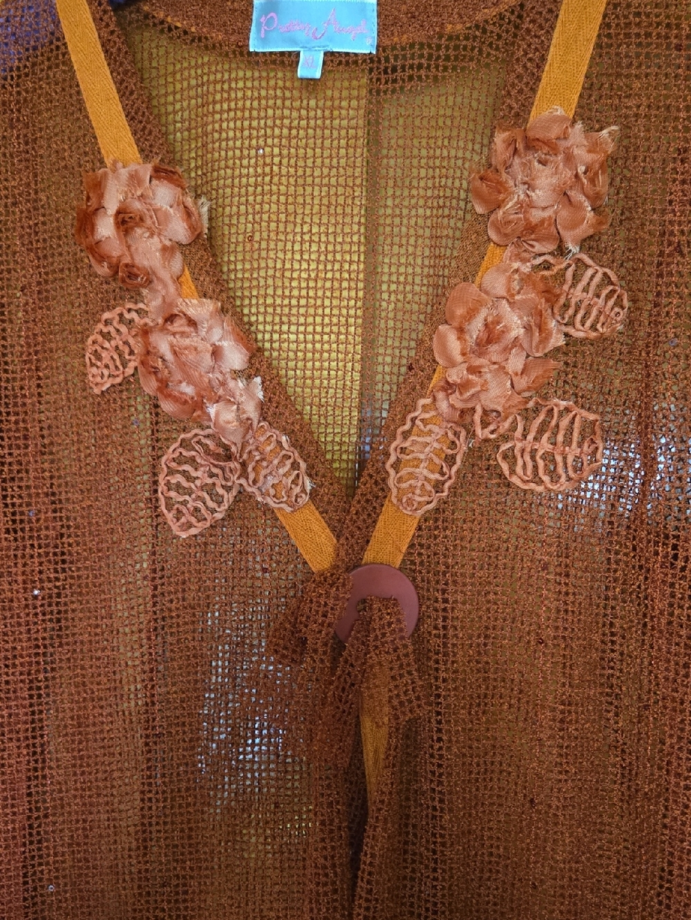 Pretty ANGEL Peach/Rust Embellished Mesh Cardigan